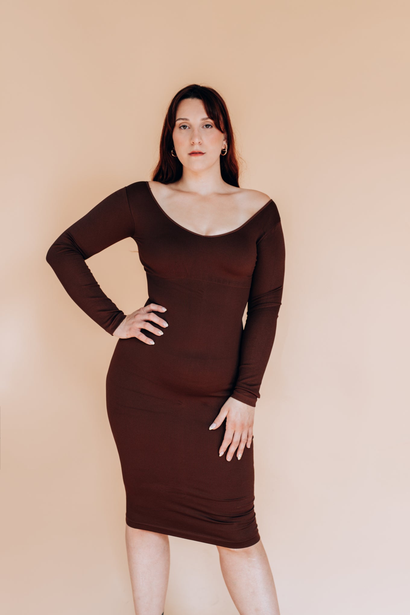 Eco-Comfort Seamless V-Neck Long Sleeve Dress