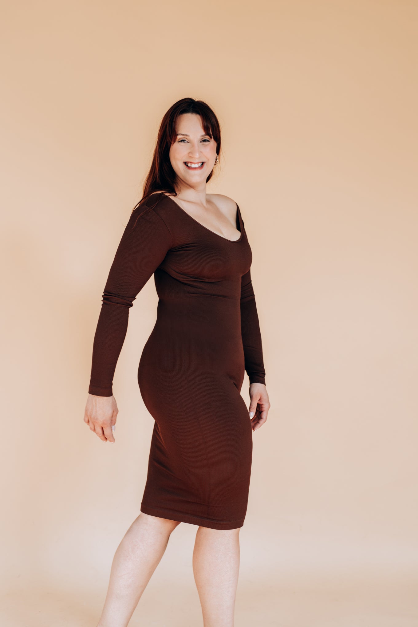 Eco-Comfort Seamless V-Neck Long Sleeve Dress