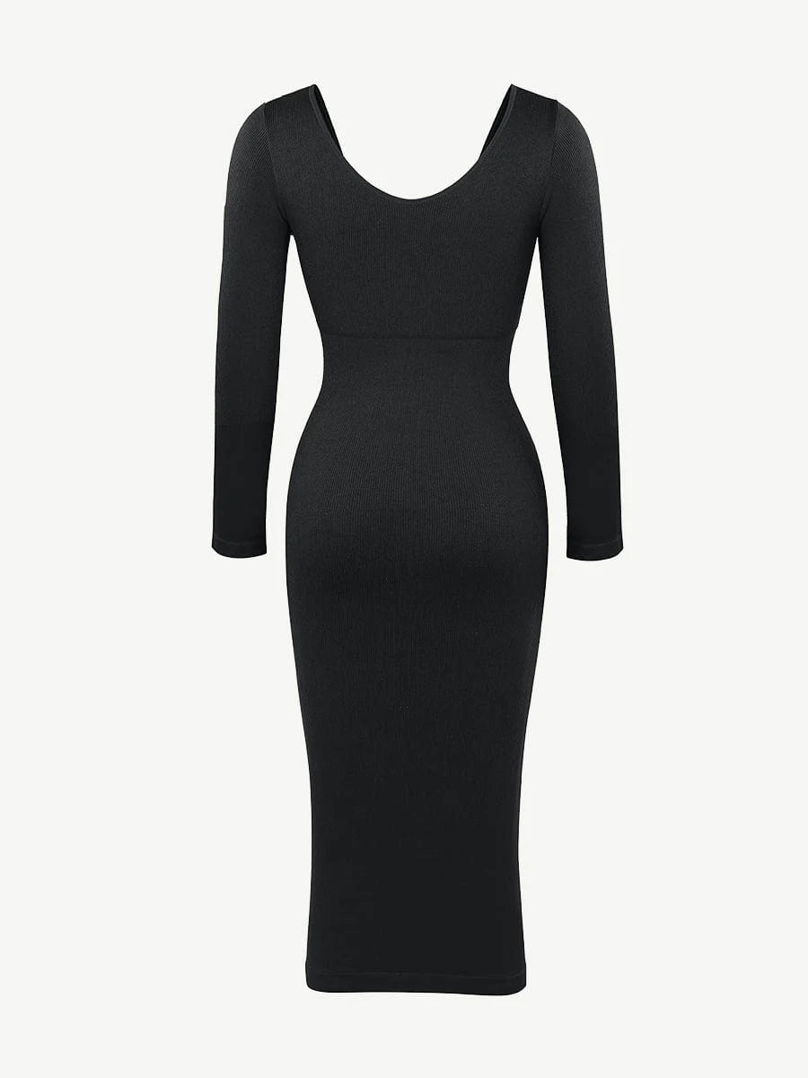 Eco-Comfort Seamless V-Neck Long Sleeve Dress