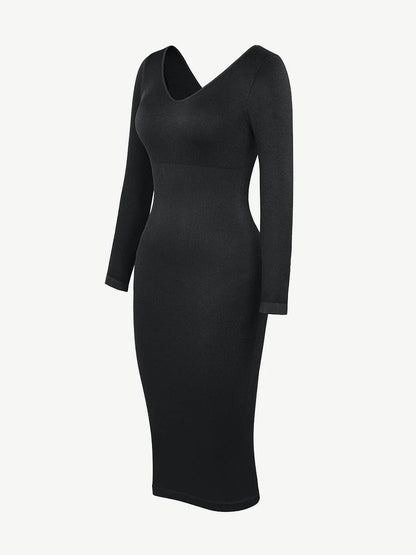 Eco-Comfort Seamless V-Neck Long Sleeve Dress