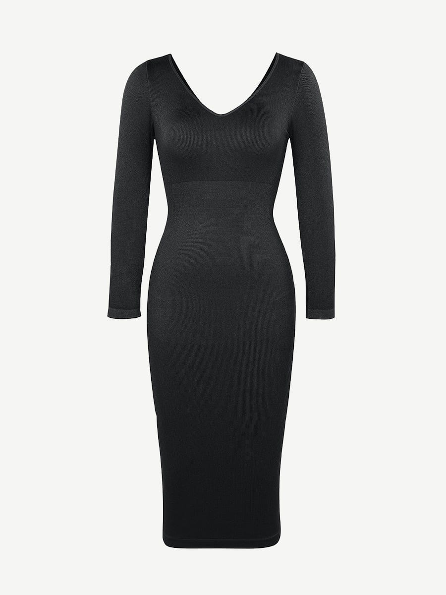 Eco-Comfort Seamless V-Neck Long Sleeve Dress