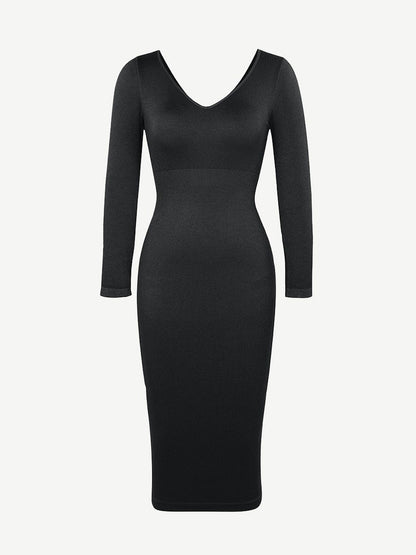 Eco-Comfort Seamless V-Neck Long Sleeve Dress