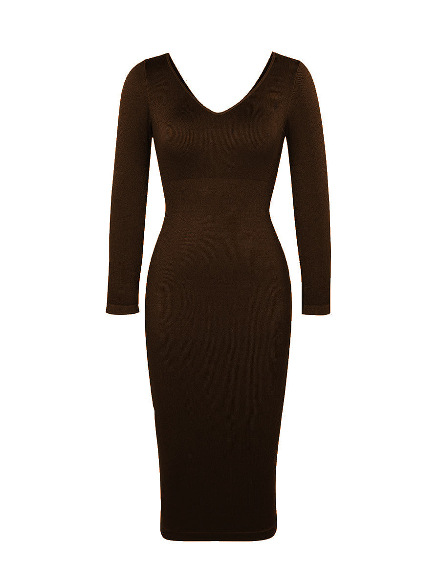 Eco-Comfort Seamless V-Neck Long Sleeve Dress